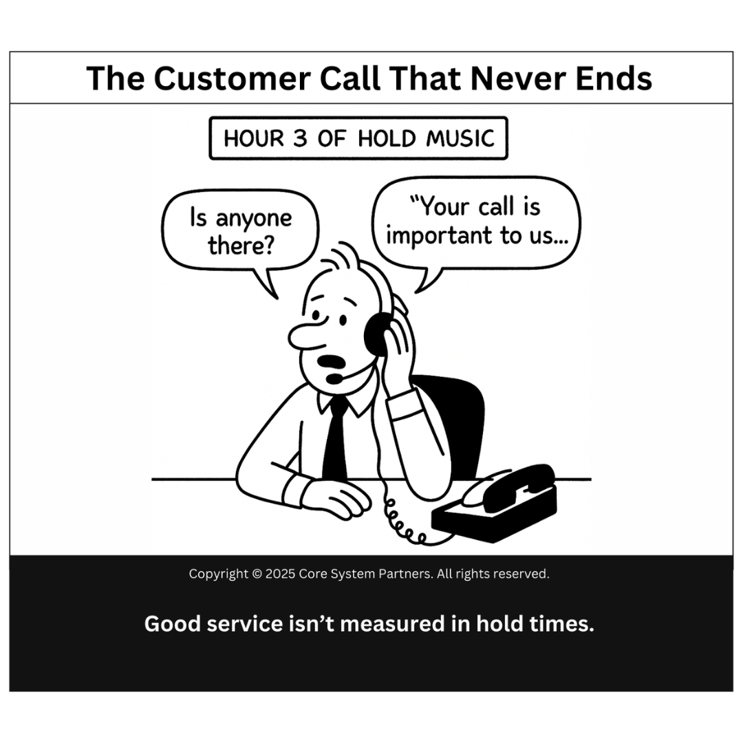 A three-hour hold and a hollow “your call is important to us” — a reminder that good service isn’t measured in hold times.