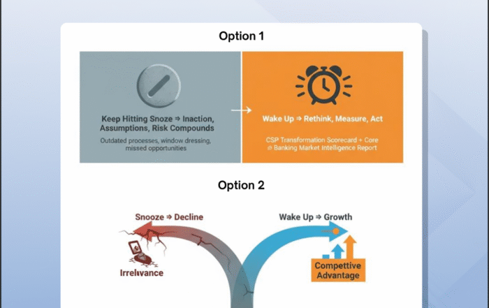 Banks face two choices: keep hitting snooze and risk decline, or wake up, measure readiness, and lead transformation for lasting growth.