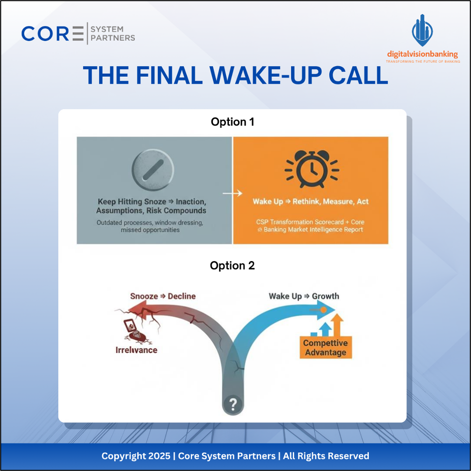Banks face two choices: keep hitting snooze and risk decline, or wake up, measure readiness, and lead transformation for lasting growth.