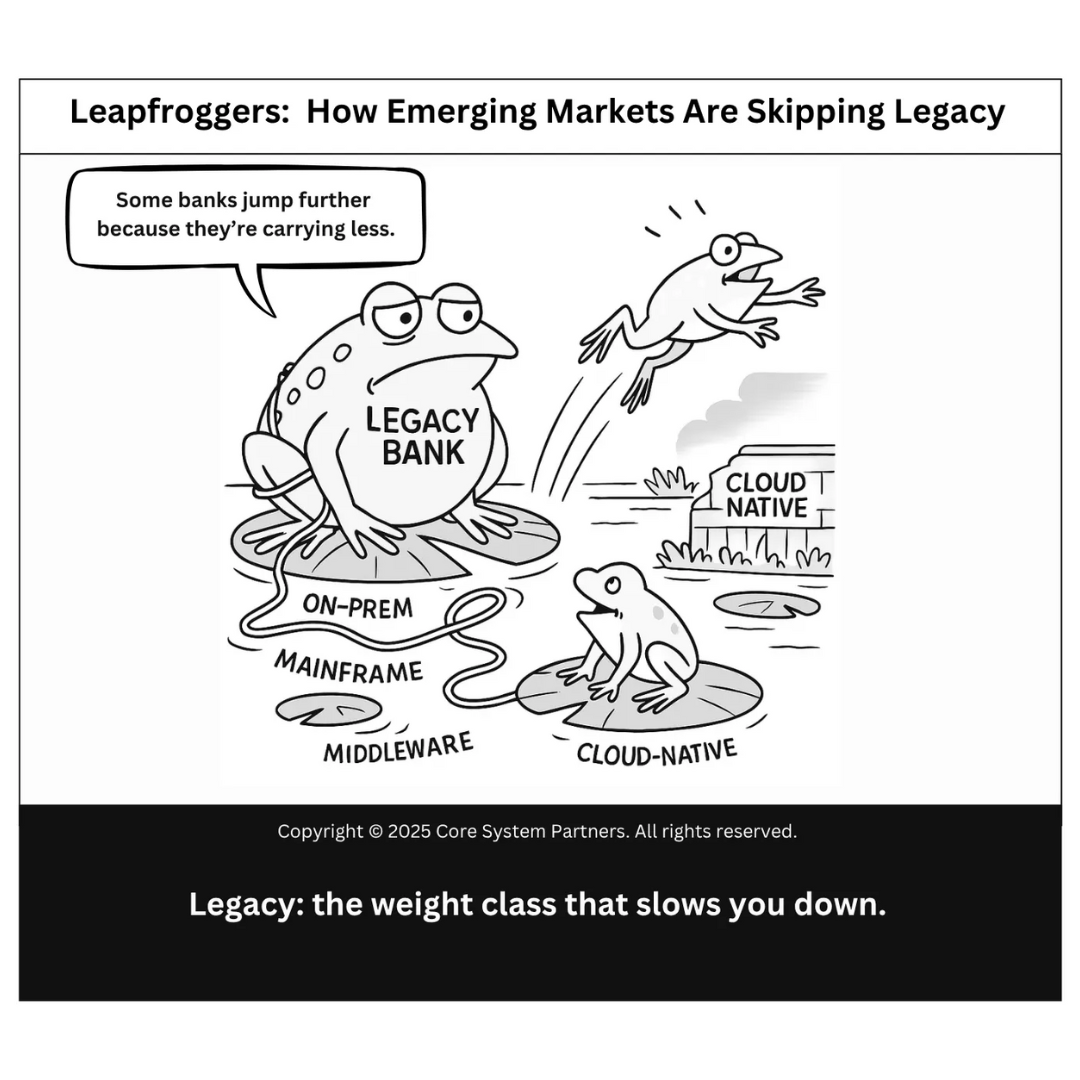 Legacy systems weigh down transformation, emerging markets show what speed looks like without baggage.