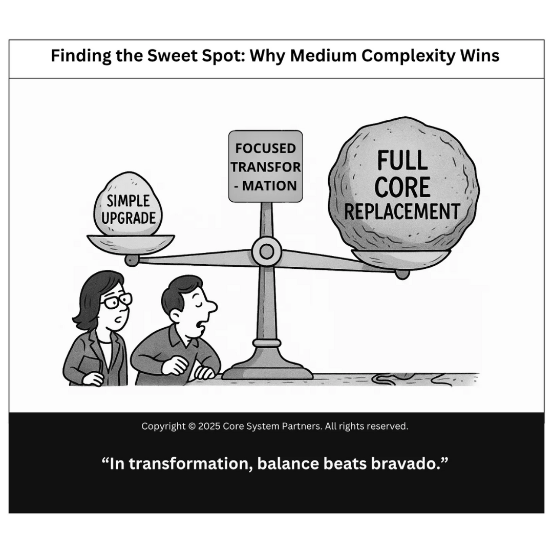 The most successful transformations avoid extremes, focused, medium-complexity change delivers momentum without the risk of overreach.